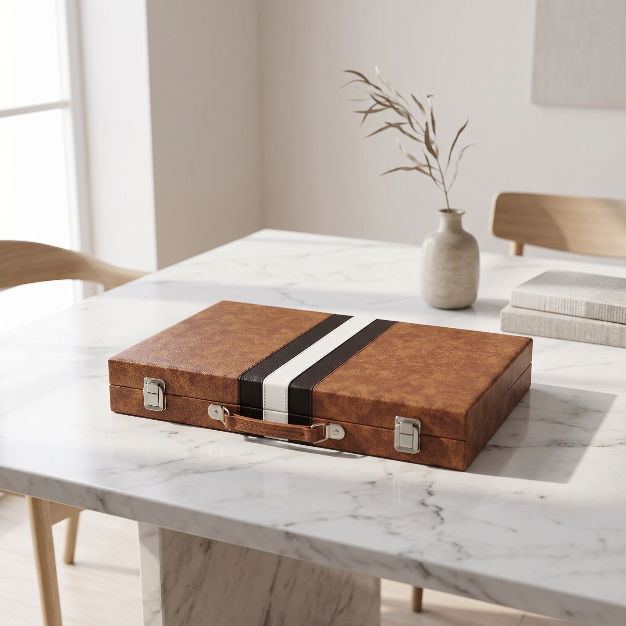 Backgammon Havana - Valigetta in Similpelle Marrone