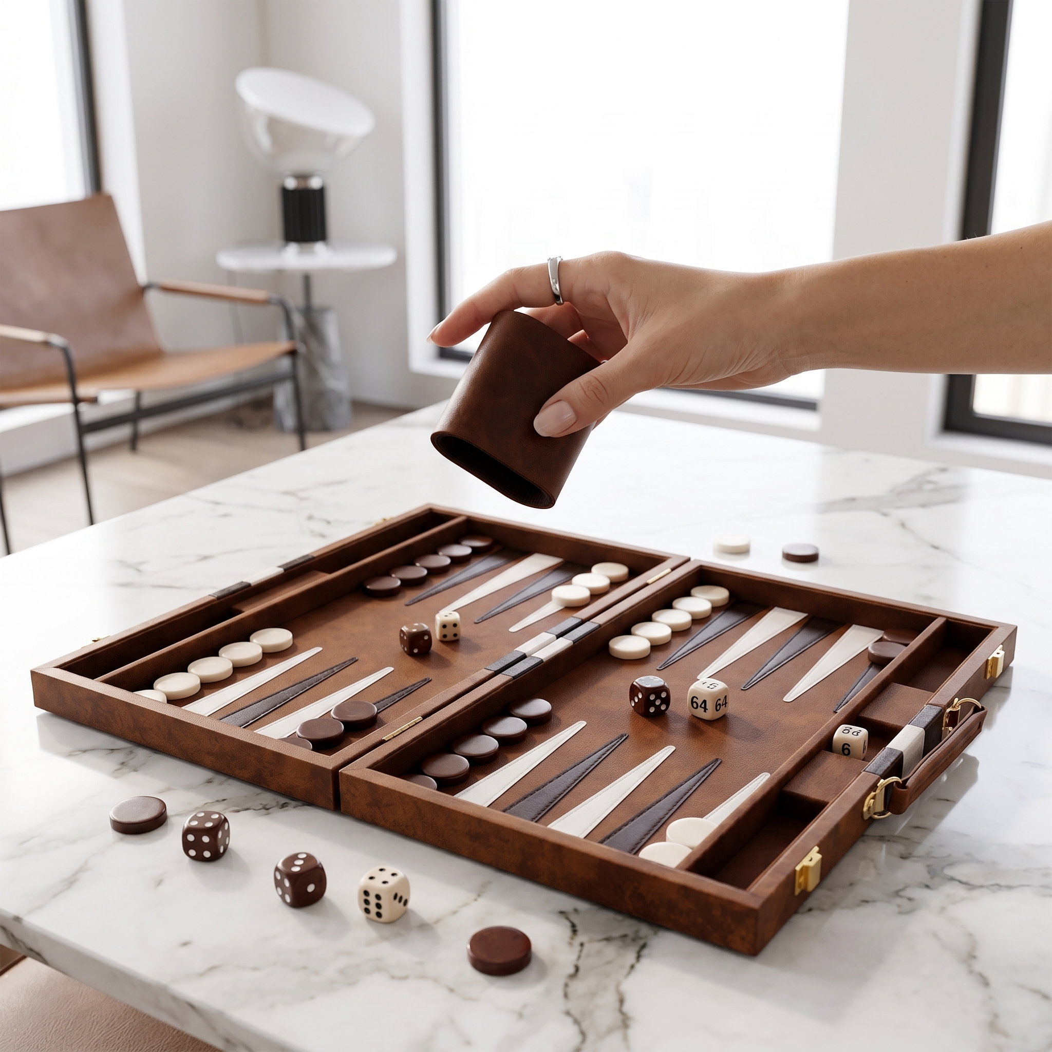 Backgammon Havana - Valigetta in Similpelle Marrone