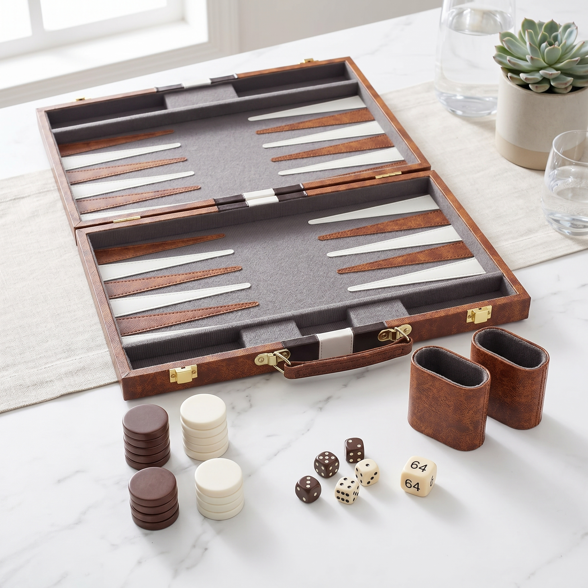 Backgammon Havana - Valigetta in Similpelle Marrone