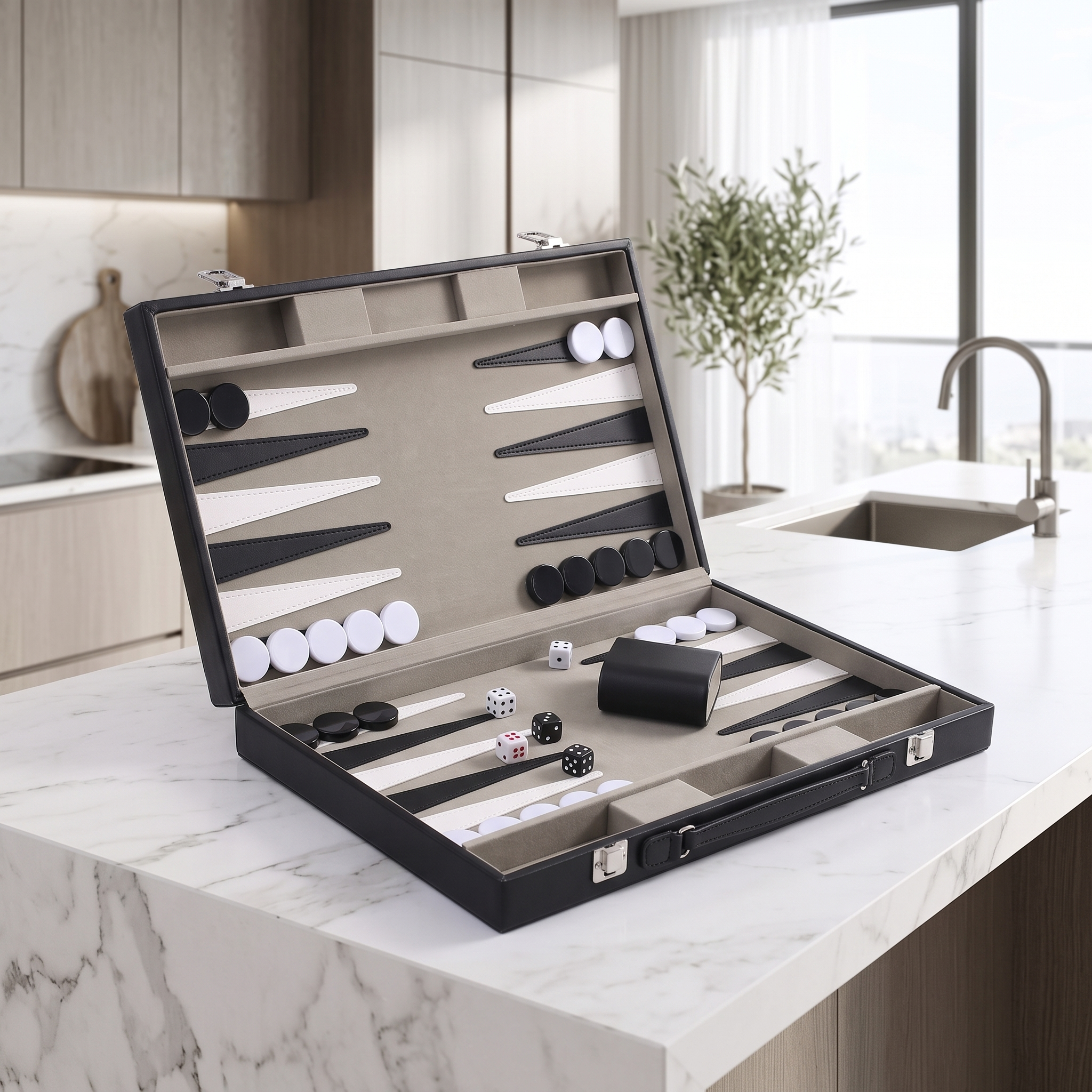 Backgammon Milano - Valigetta in Similpelle Nera